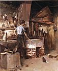 Theodore Robinson Famous Paintings - The Apprentice Blacksmith
